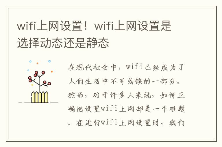 wifi上网设置！wifi上网设置是选择动态还是静态