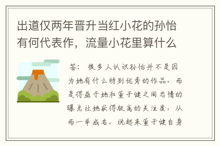 出道仅两年晋升当红小花的孙怡有何代表作，流量小花里算什么水平？