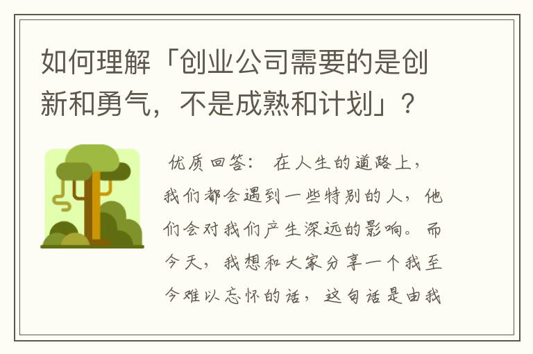 如何理解「创业公司需要的是创新和勇气，不是成熟和计划」？