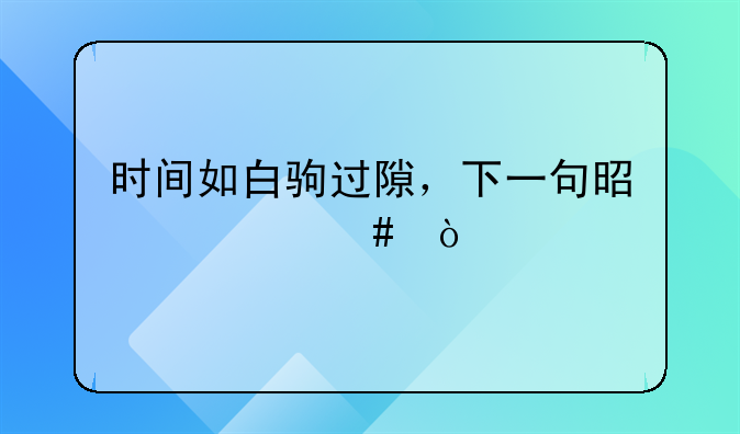 时间如白驹过隙，下一句是什么？